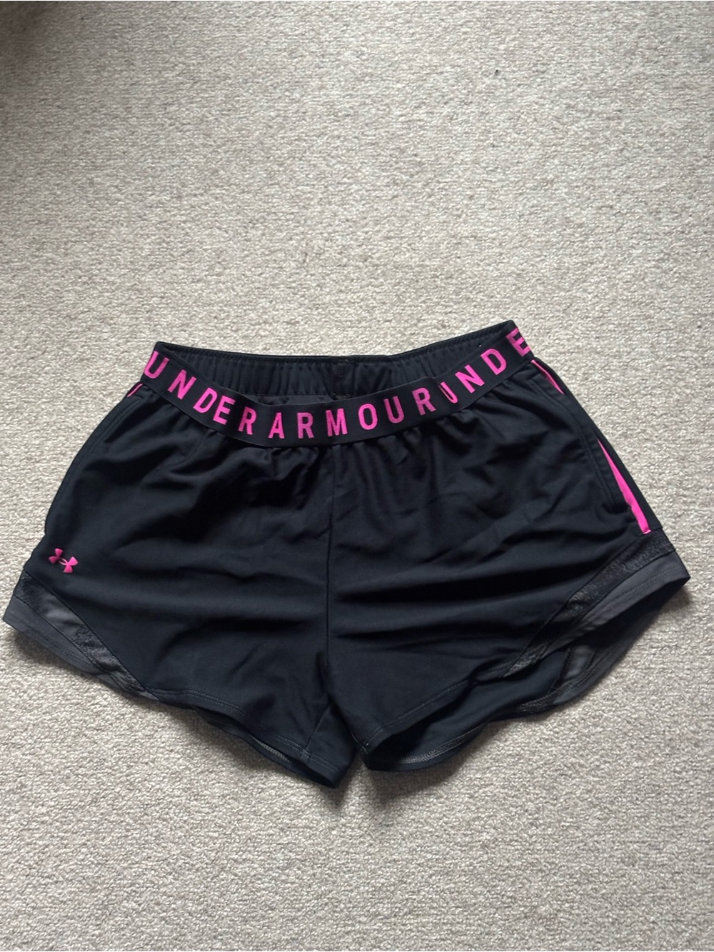 Under Armour Black Athletic Shorts with Pink Logo Waistband